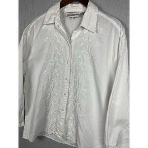 Romantic‎ Cottagecore Linen Blend Embroidered Button Down Blouse Westbound M
